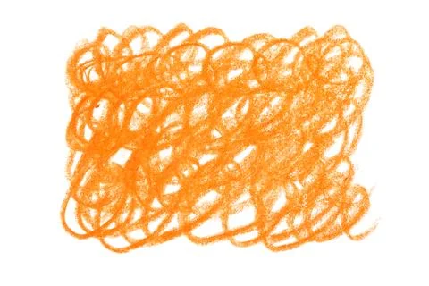 Orange pencil scribble on white background, top view 写真素材