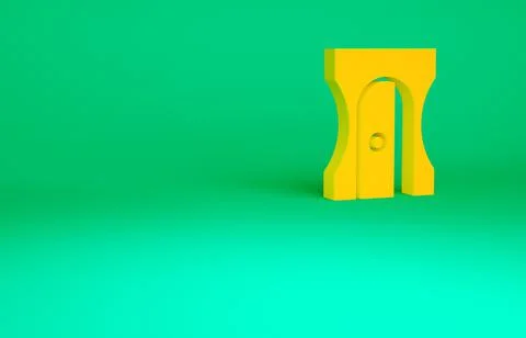 Orange Pencil sharpener icon isolated on green background. Minimalism concept Stock Illustration