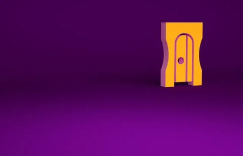 Orange Pencil sharpener icon isolated on purple background. Minimalism concep 스톡 일러스트