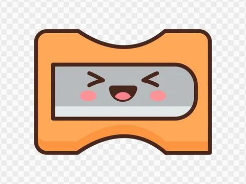 Orange pencil sharpener vector illustration featuring a cute kawaii laughin.. Stock Illustration