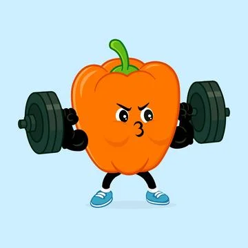 Orange pepper cartoon character doing barbell exercise Stock Illustration