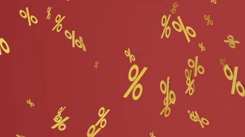 Orange percent icons falling down on red background. Stock Footage 252314085