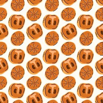 Orange Persimmon Slices Seamless Pattern with Seeds Stock Illustration