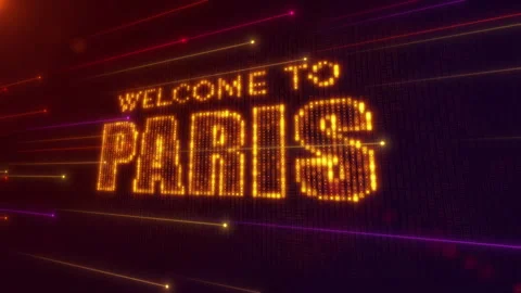 Orange Perspective Square Hud Mosaic Grid Of Welcome to Paris Digital Display Stock Footage 276366421