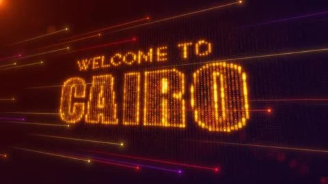 Orange Perspective Square Hud Mosaic Grid Of Welcome to Cairo Digital Display Stock Illustration