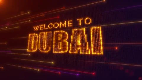 Orange Perspective Square Hud Mosaic Grid Of Welcome to Dubai Digital Display Stock Illustration