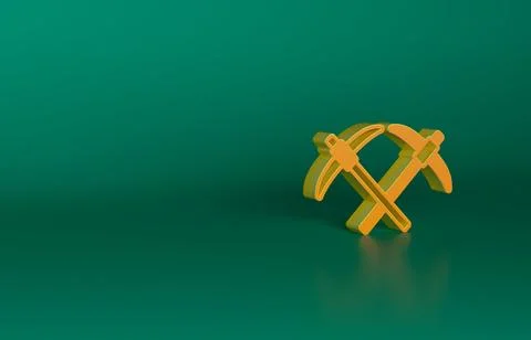 Orange Pickaxe icon isolated on green background. Minimalism concept. 3D render Illustration