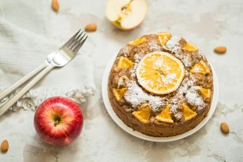 Orange pie with black tea Stock Photos