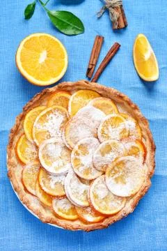 Orange pie, top view Stock Photos