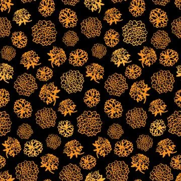Orange pine cones on a black background seamless vector pattern Stock Illustration