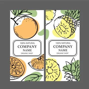 ORANGE PINEAPPLE Design Labels Sketch Vector Illustration Set Stock Illustration