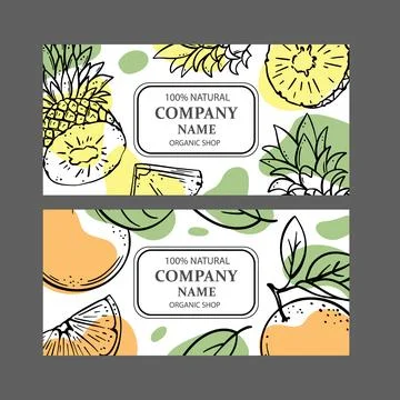 ORANGE PINEAPPLE LABELS Design Sketch Vector Illustration Set Stock Illustration