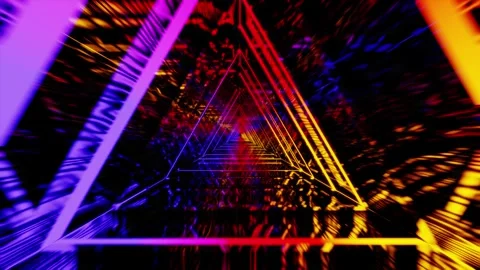 Orange with pink and blue red neon triangle gradiented VJ seamless loop0001- Stock Footage 343863716