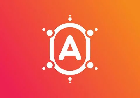 Orange pink gradient color of A initial letter in oval frame Ilustración de archivo