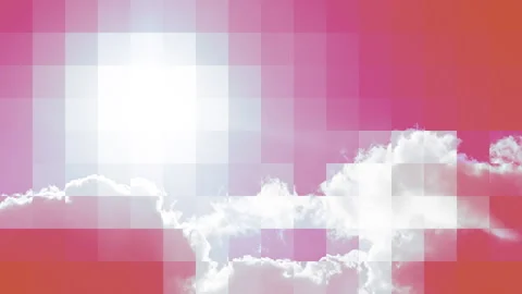 Orange, pink sky, sun, clouds - Mosaic graphic effect. Seamless looping Stock Footage 318111588