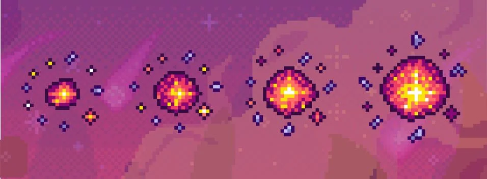 Orange pixel alien sky with unknown substance. Pixelated purple space with small 스톡 일러스트