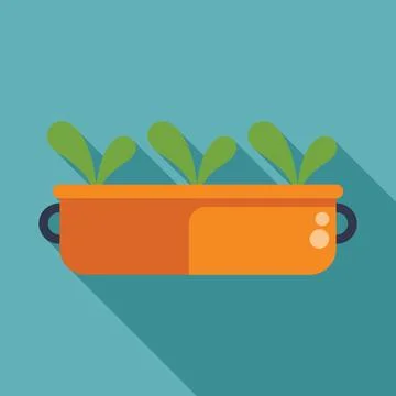 Orange planter box with herbs growing in window box Stock Illustration