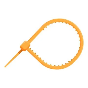 Orange plastic cable tie in loop shape, fastening tool Stock Illustration