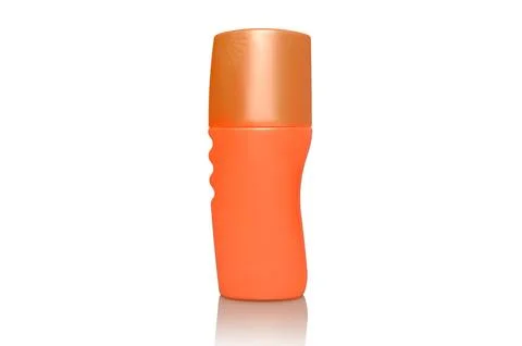Orange plastic container. On white background. Close-up. Stock Photos