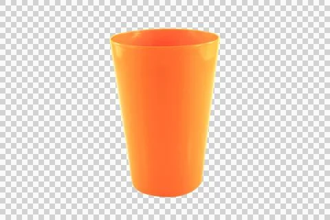 Orange plastic cup isolated on white background. Stock Photos