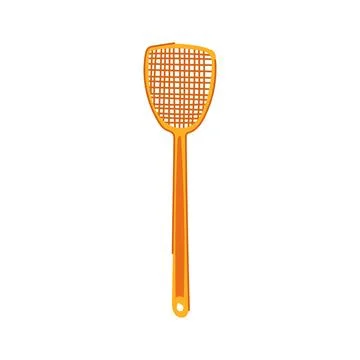 Orange plastic fly swatter on white background Stock Illustration