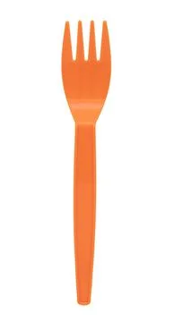 Orange plastic fork isolated on white background Stock Photos