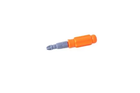 Orange plastic toy screwdriver tool isolated on a pure white background Stock Photos