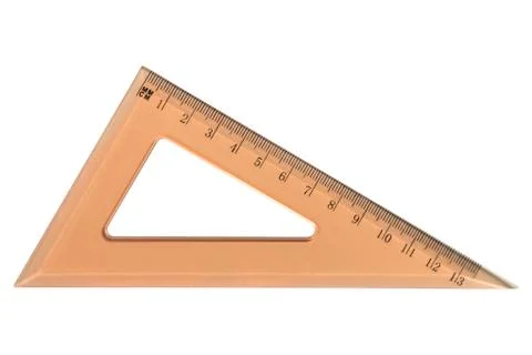 Orange plastic triangle ruler isolated on white Stock Photos
