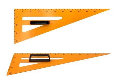 Orange plastic triangular ruler isolated on white background Stock Photos