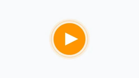 Orange play button icon flat design icon for media player. Clean minimal motion Stock Footage 342622669
