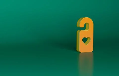 Orange Please do not disturb with heart icon isolated on green background. Hotel Illustration