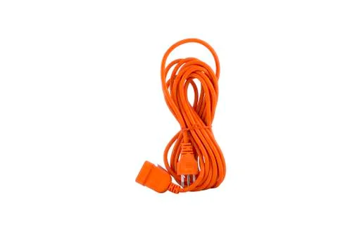Orange plug extension on white background Stock Photos
