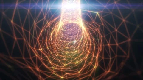 Orange polygon wireframe funnel with connected nodes and bright flare, crea.. Stock Footage 331284723