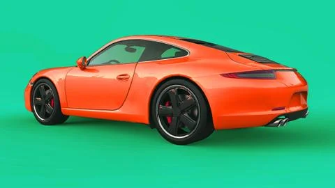 Orange Porsche 911 three-dimensional raster illustration on a green backgroun Illustrazione stock