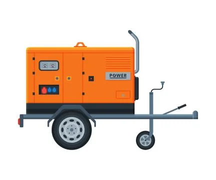 Orange Portable Power Generator on Wheels, Diesel Electrical Engine Equipment Stock Illustration