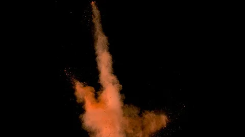 Orange powder explosion. Slow motion with acceleration in vertical motion Stock Footage 122450987
