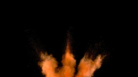 Orange powder explosion. Slow motion with acceleration in vertical motion Stock Footage 122452923