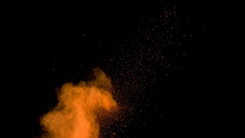 Orange powder explosion. Slow motion with acceleration in vertical motion Video stock 122454093
