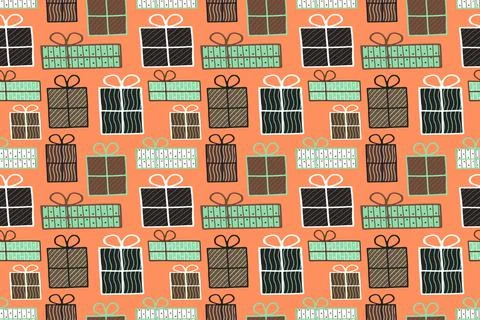 Orange present box seamless pattern Stock Illustration