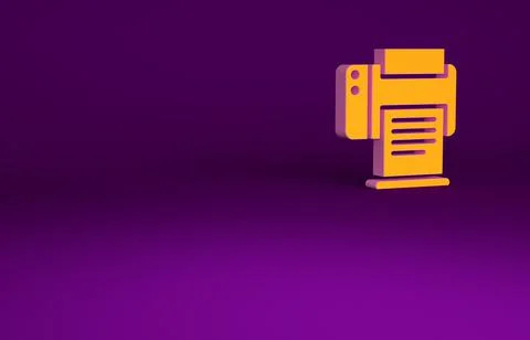 Orange Printer icon isolated on purple background. Minimalism concept. 3d ill Stock Illustration