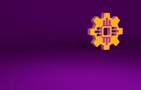 Orange Processor icon isolated on purple background. CPU, central processing  Stock Illustration