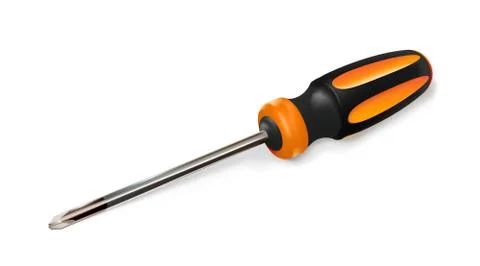 Orange professional realistic screwdriver with a plastic handle. isometric 3d Illustration