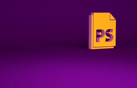 Orange PS File document icon isolated on purple background. Minimalism concep 스톡 일러스트
