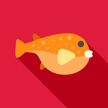 Orange pufferfish creating long shadow on red background Stock Illustration