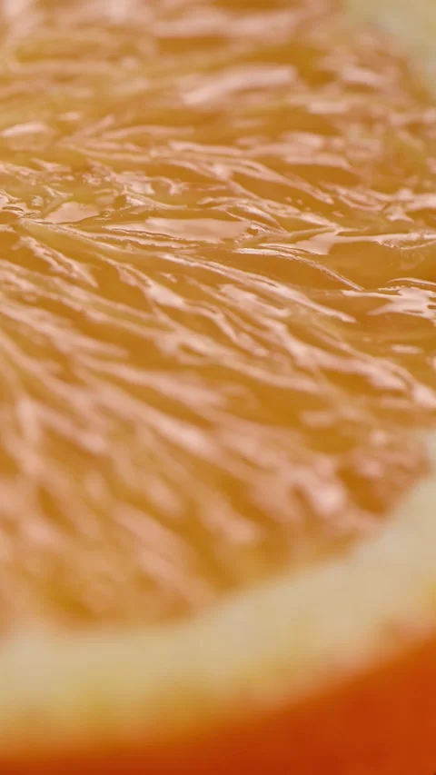 Orange pulp fiber macro glide, golden amber juice thirst summer background. Видео 332216610