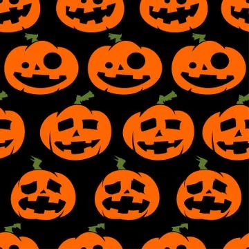 Orange pumpkin on a black background vector seamless pattern. Stock Illustration
