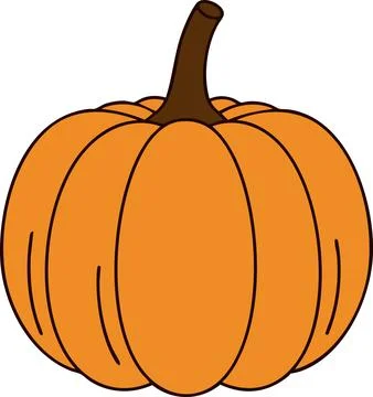 Orange pumpkin with a brown stem presented as a flat graphic on a white backg Stock Illustration