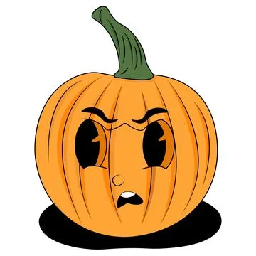 Orange pumpkin with green stem and surprised face. Illustrazione stock