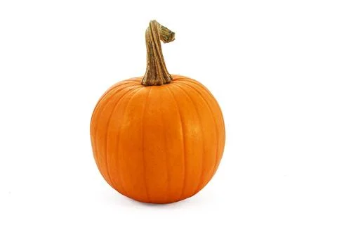 Orange pumpkin with a green stem, isolated on a white background. Stock Photos