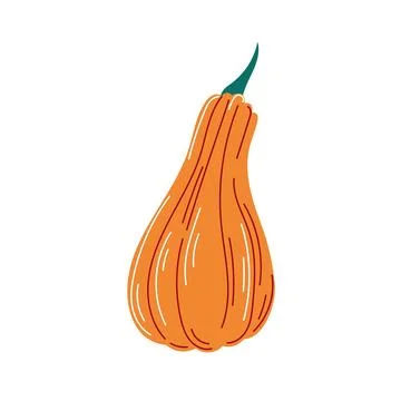 Orange pumpkin icon in flat style. Autumn design for sticker, postcard. Vector Stock Illustration